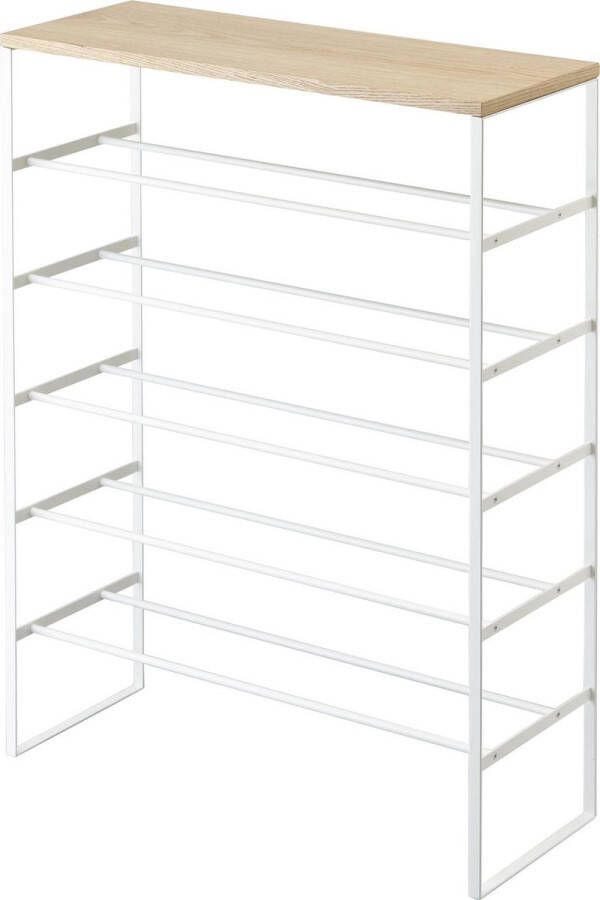 Yamazaki Schoenenrek met Houten Bovenblad 6 niveaus Tower Wit