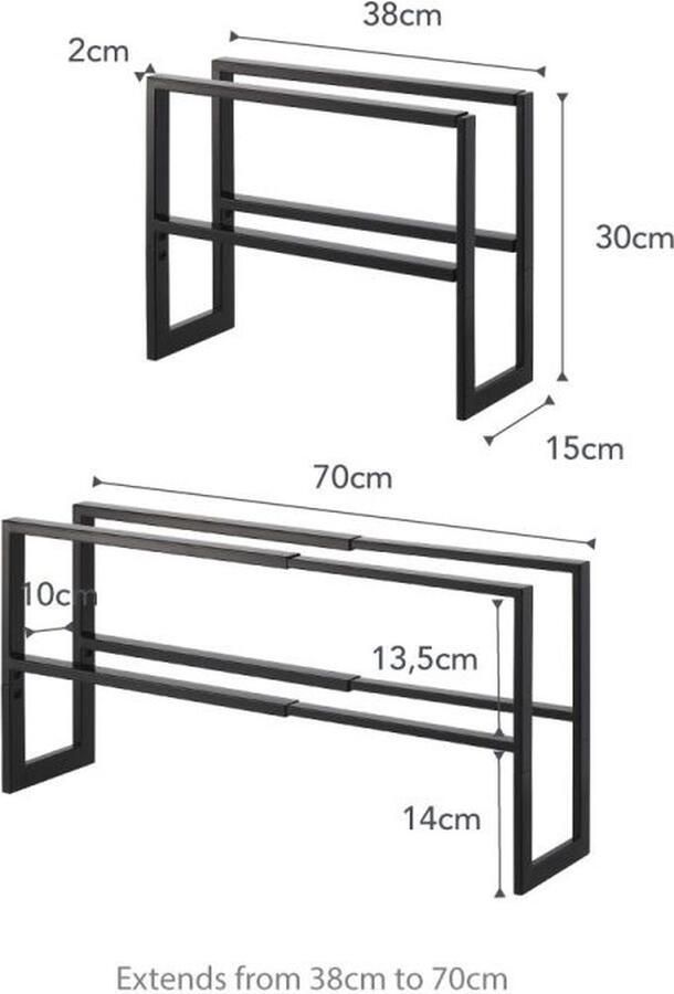 Yamazaki Line Schoenenrek Metaal Uitschuifbaar 38 70 cm Zwart - Foto 2