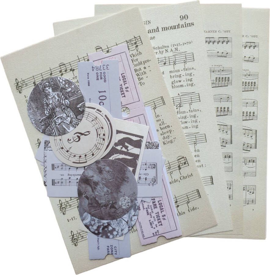 Yanit Design Sticker- en Papierset Old Paper Material Music Leuk voor o.a. Bulletjournal scrapbooking en het maken van kaarten. Muziek papier