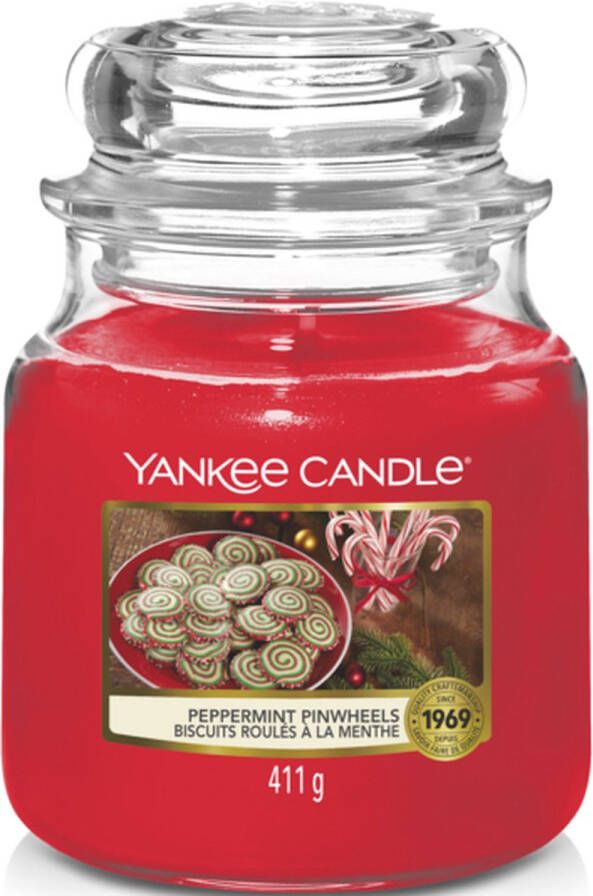 Yankee Candle Geurkaars Medium Peppermint Pinwheels 13 cm ø 11 cm