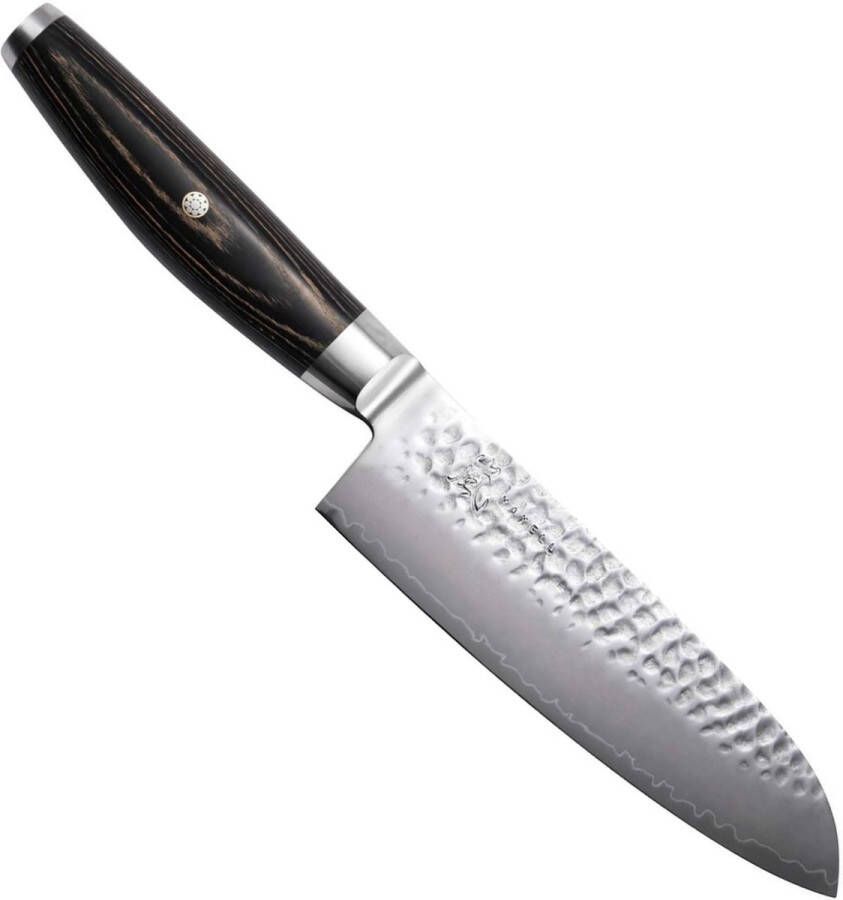 Yaxell Japans Serie Ketu Santoku VG10 Staal 61 HRC Lemmet 16.5 cm 3 Lagen Damaststaal Zwart Pakka Wood Heft