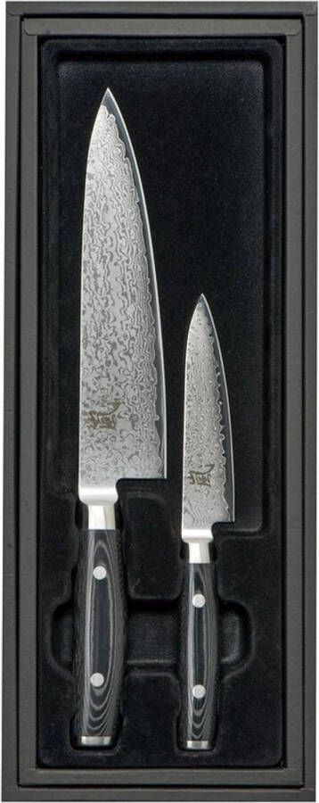Yaxell Ran Messenset Giftset 2-delig Koksmes 20 cm & Universeelmes 12 cm 69 Lagen Damaststaal VG10 Staal 61 HRC Canvas-Micarta Heft