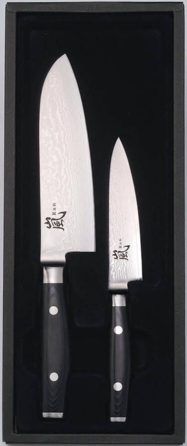 Yaxell Ran Messenset Giftset 2-delig Santoku 16 5 cm & Universeelmes 12 cm 69 Lagen Damaststaal VG10 Staal 61 HRC Canvas-Micarta Heft