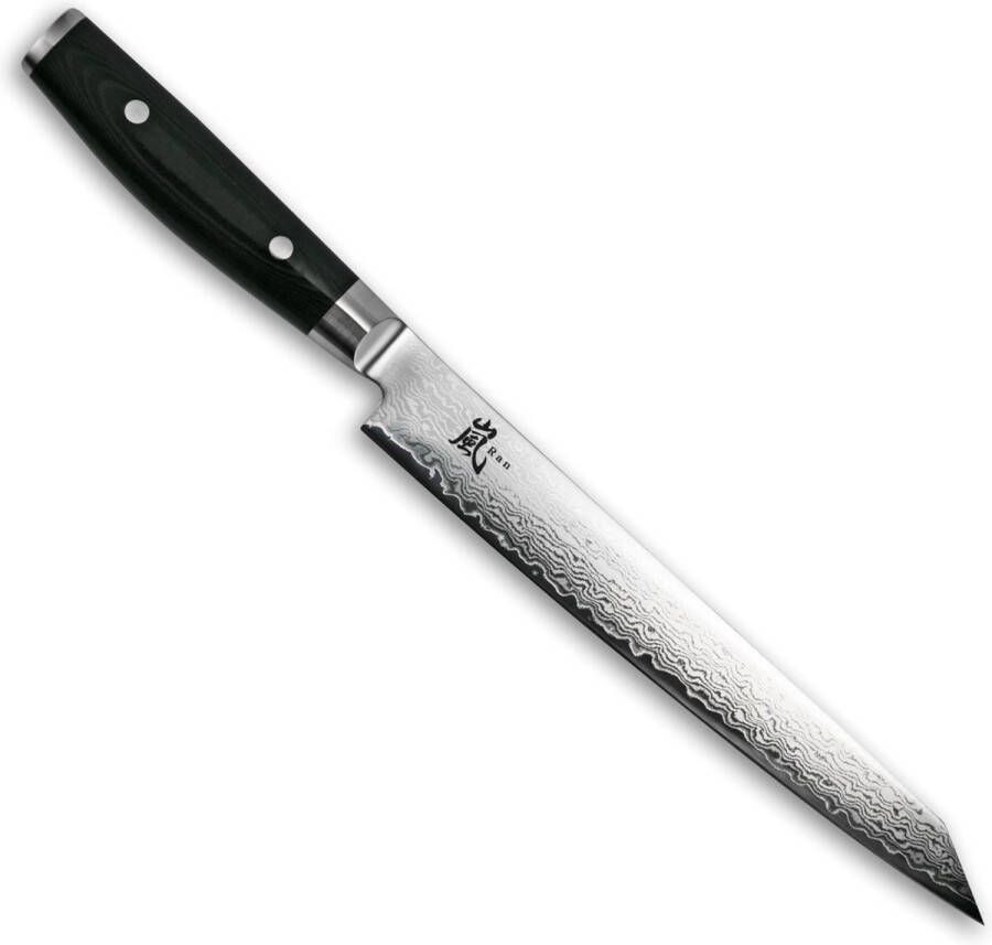 Yaxell Japans Serie Ran Fileermes Sushimes VG10 Staal 61 HRC Lemmet 25.5 cm 69 Lagen Damaststaal Canvas-Micarta Heft