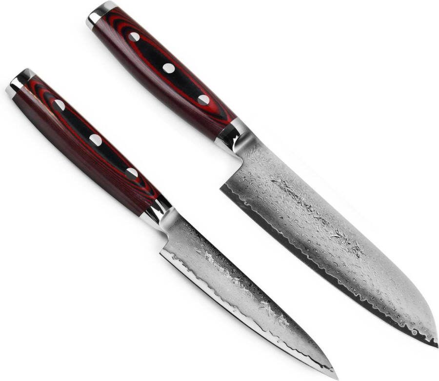 Yaxell Super Gou Messenset Giftset 2-delig Universeelmes 12 cm & Santoku mes 16 5 cm 161 Lagen Damaststaal SG2 Staal 63 HRC Canvas-Micarta Heft