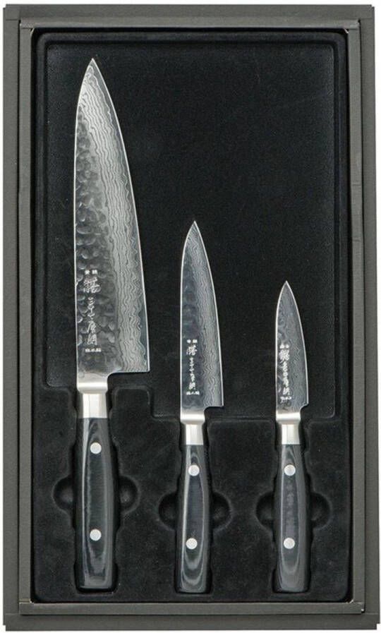 Yaxell Zen Messenset 3-delig Koksmes 20 cm Universeel mes 12 cm en Schilmes 8 cm 37 Lagen Damaststaal Canvas-Micarta Heft