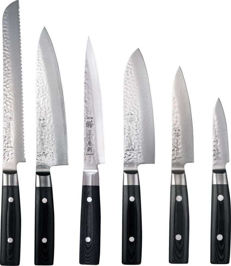 Yaxell Zen Messenset 6-delig -37 Lagen Damaststaal Canvas-Micarta Heft