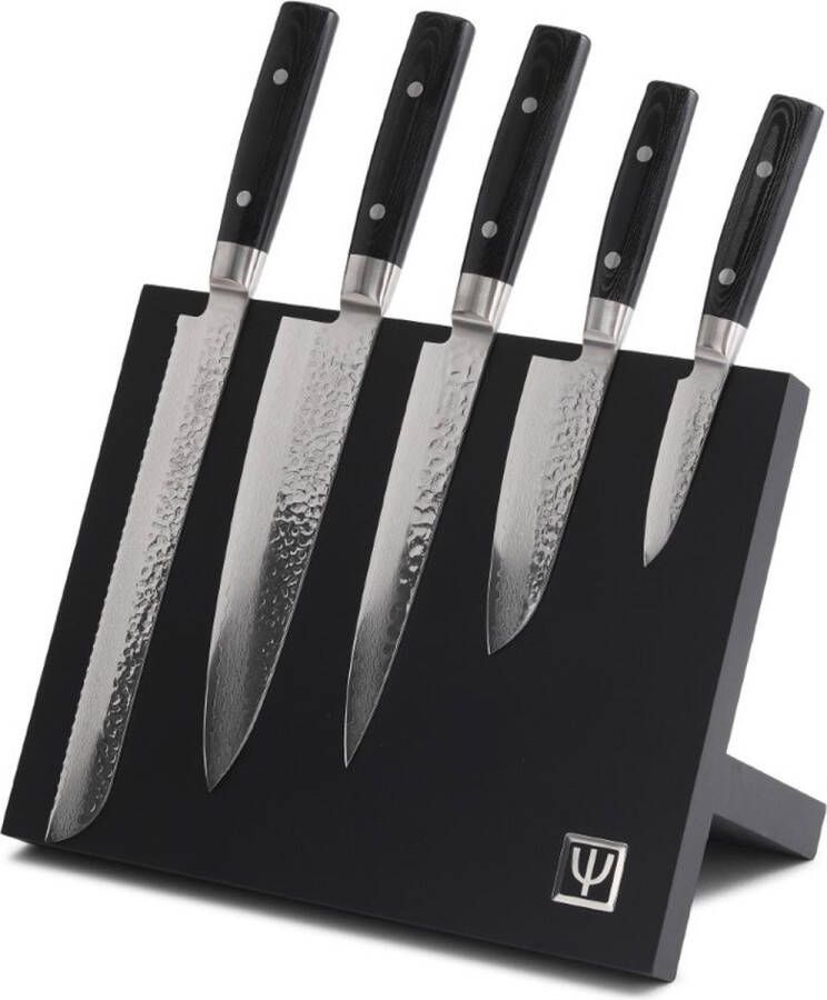 Yaxell Zen Messenset 6-delig Magnetisch Beukenhouten Messenblok met 5 Messen 37 Lagen Damaststaal Canvas-Micarta Heft
