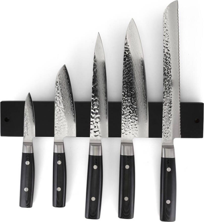 Yaxell Zen Messenset 6-delig Magnetische Messenstrip Bamboe Zwart met 5 Messen 37 Lagen Damaststaal Canvas-Micarta Heft