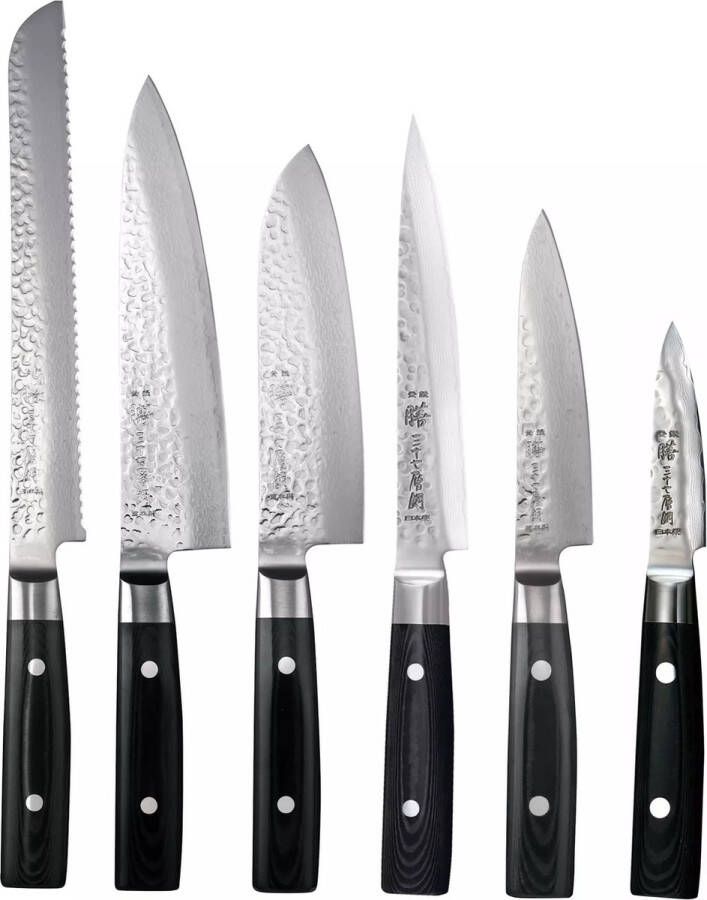 Yaxell Zen Messenset 7-delig Beukenhouten Messenblok met 6 Messen 37 Lagen Damaststaal Canvas-Micarta Heft