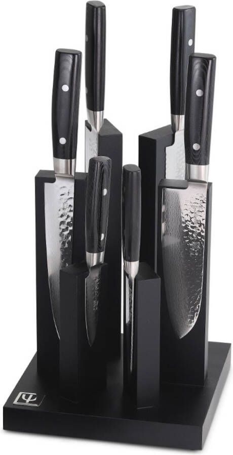 Yaxell Zen Messenset 7-delig Magnetisch 'Tower' Messenblok met 6 Messen 37 Lagen Damaststaal Canvas-Micarta Heft
