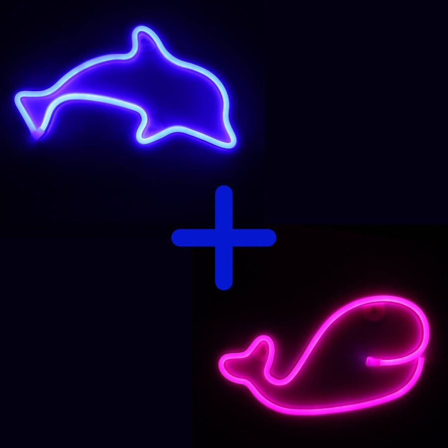 Ydemanne Neon Lamp Dolfijn Blauw + Walvis Roze Incl. 6 Batterijen Neon Verlichting Neon Led Lamp Neon Wandlamp