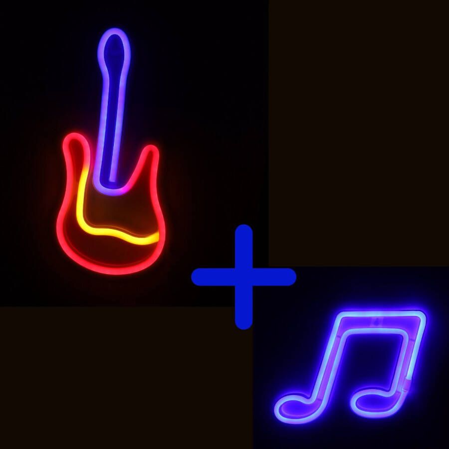 Ydemanne Neon Lamp Gitaar + Muzieknoot Blauw Incl. 6 Batterijen Neon Verlichting Neon Led Lamp Neon Wandlamp