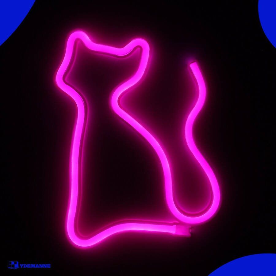 Ydemanne Neon Lamp Kat Roze Incl. 3 Batterijen Neon Verlichting Neon Led Lamp Neon Wandlamp