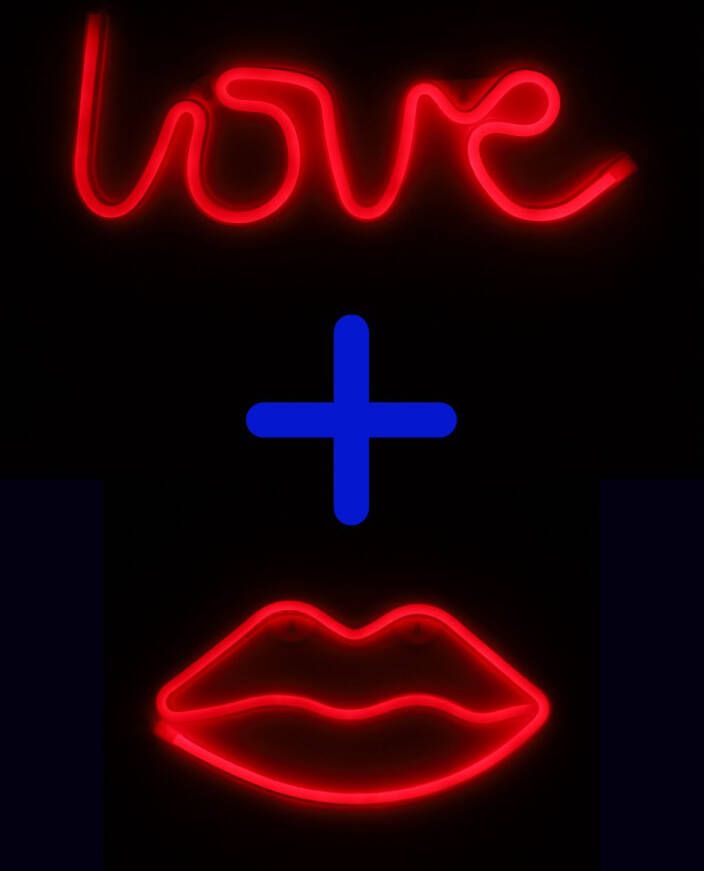 Ydemanne Neon Lamp love Rood + Lippen Rood Incl. 6 Batterijen Neon Verlichting Neon Led Lamp Neon Wandlamp