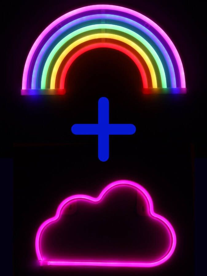 Ydemanne Neon Lamp Regenboog + Wolk Roze Incl. 6 Batterijen Neon Verlichting Neon Led Lamp Neon Wandlamp