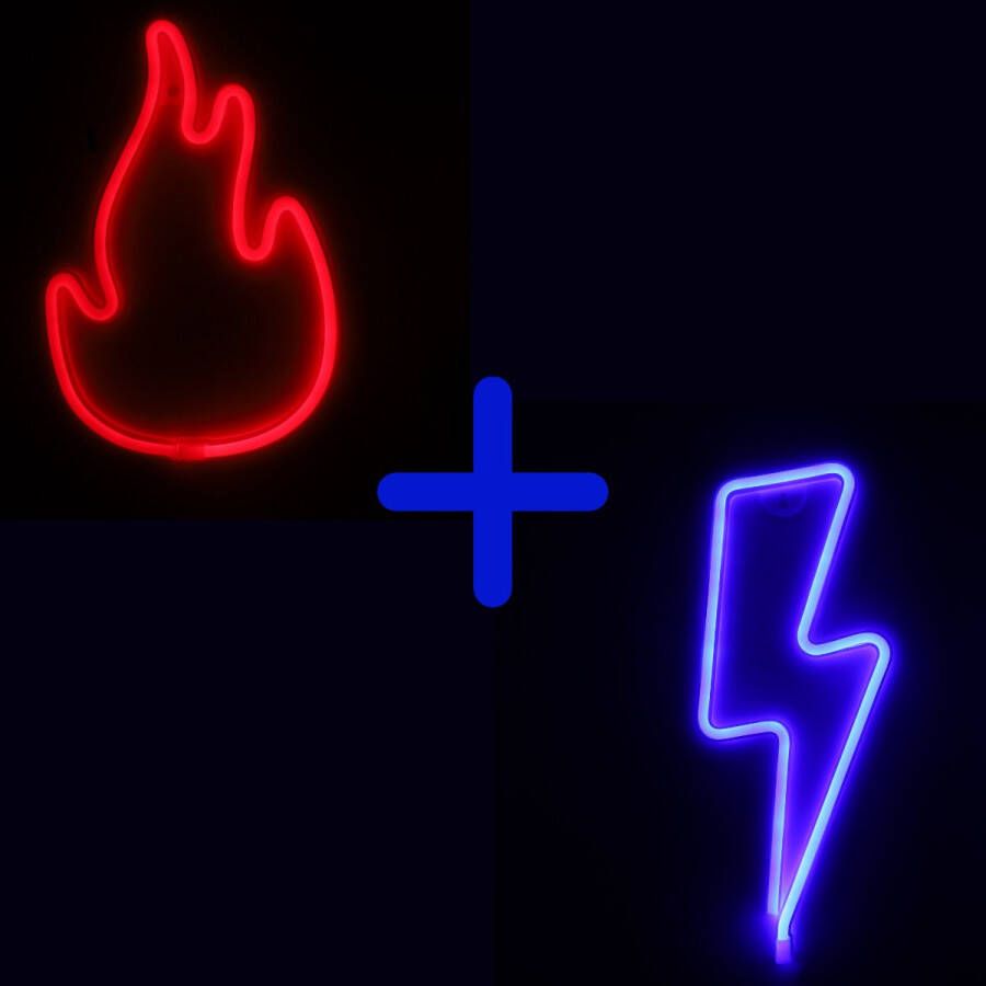 Ydemanne Neon Lamp Vlam Rood + Bliksem Blauw Incl. 6 Batterijen Neon Verlichting Neon Led Lamp Neon Wandlamp