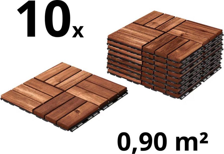 Ydemanne Terrastegels Acaciahout 10 Stuks 0.90 m² Donkerbruin Vlondertegels Balkontegels Makkelijke en Snelle Montage