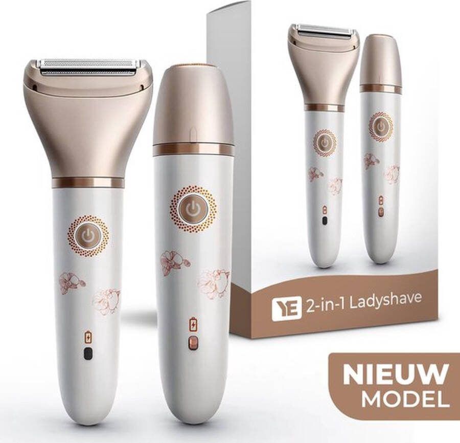 Ye 2-in-1 Ladyshave Gezicht Oksels Benen Bikinilijn Scheerapparaat Vrouw Ontharingsapparaat Electrisch Ontharen Gezichtsontharing Dames Trimmer Vrouw Ladyshaves Bikini USB Oplaadbaar Incl e-book