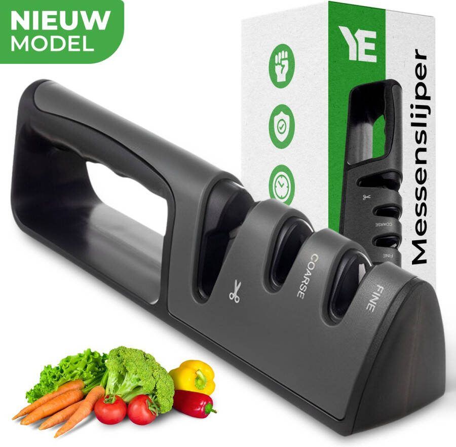 Ye Hoogwaardige Messenslijper 3 Standen Antislip Scharenslijper Doortrekslijper Zwart