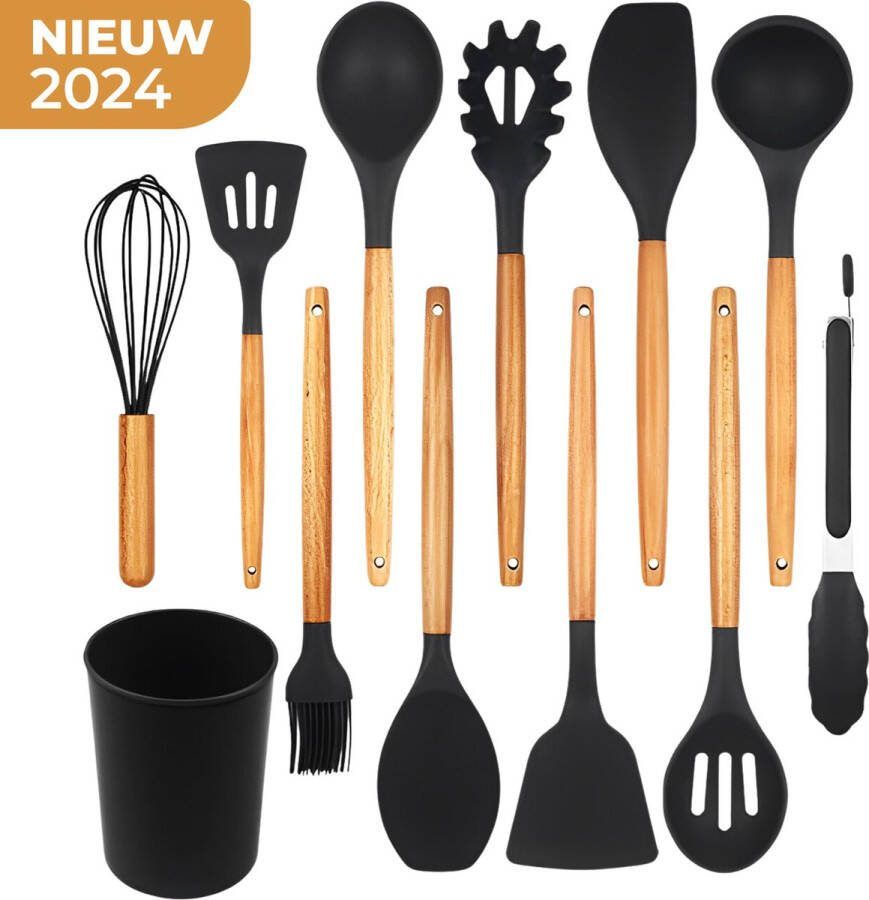 Ye Keukengerei Set met Houder XL Kookgerei Set 12 delig Siliconen BPA-Vrij & Plastic Vrij Ophangbaar