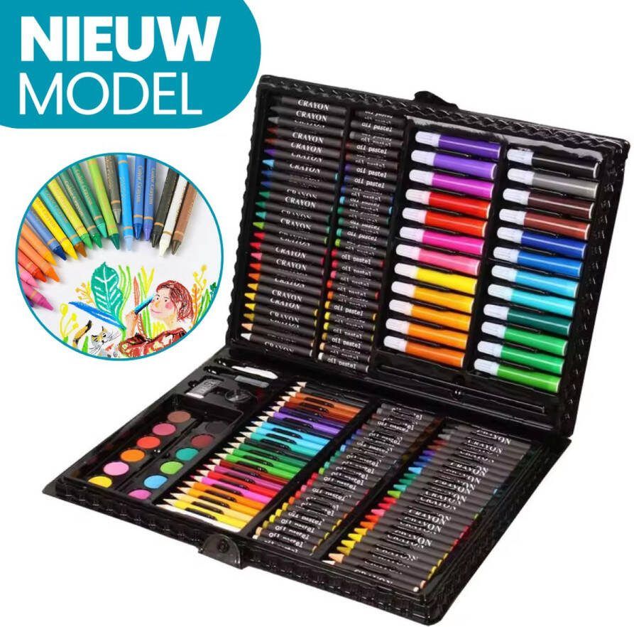 Ye Schilder- & Tekenkoffer 136-delig In Houten koffer Professionele kwaliteit Schilderen en tekenen voor beginners en ervaren kunstenaars Tekenset