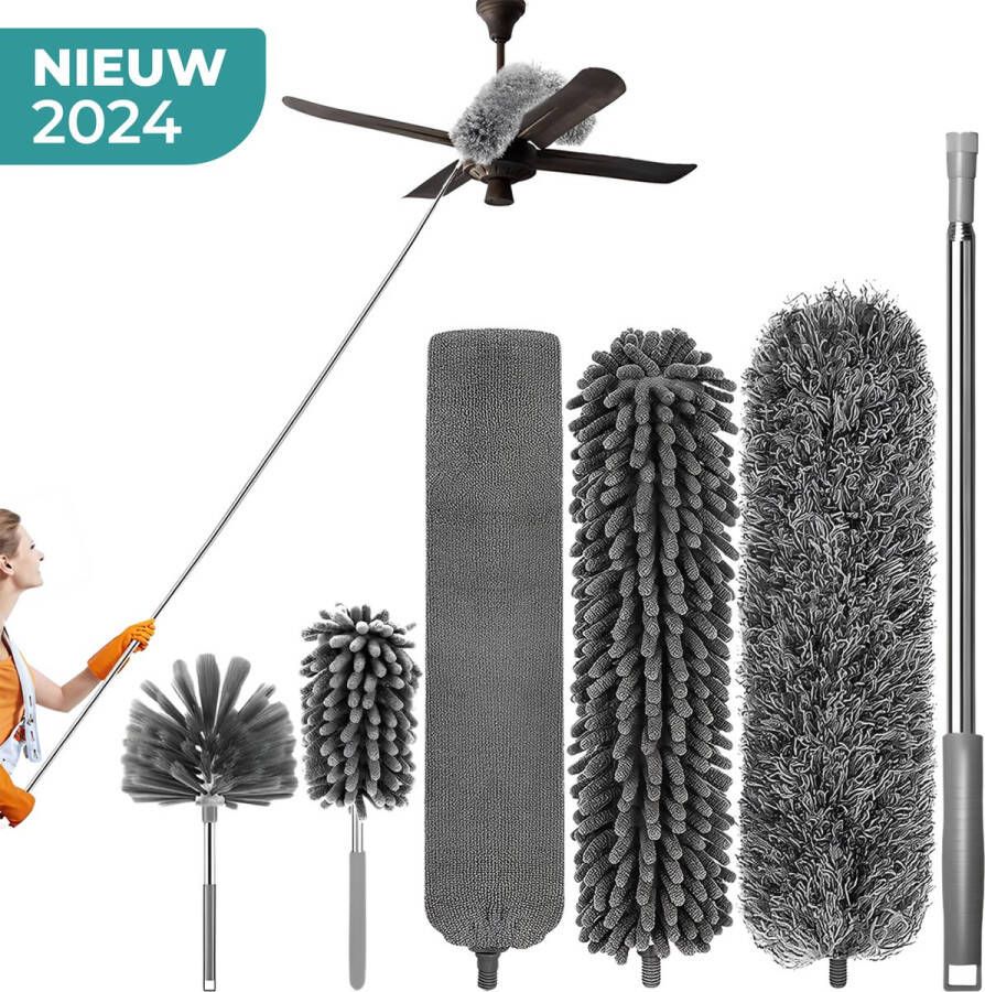 Ye Uitschuifbaar Complete 3-Delige Set Verstelbare Telescoopsteel Plumeau RVS Grijs