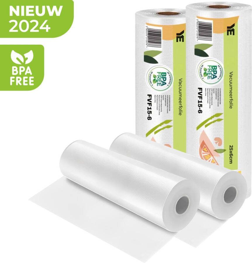 Ye Vacuumrollen 25 x 600 cm Geschikt voor Diepvries Magnetron en Sous Vide Koken BPA-Vrij Drielaags Vacuum Rollen Vacuumfolie Rollen 2 Stuks
