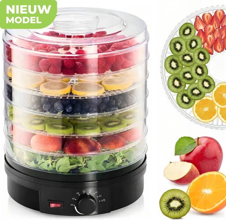 Ye Voedseldroger Elektrisch 500W 5 Laags 8 Hitte-niveaus 35°C tot 75°C LCD Display Timer RVS Zwart