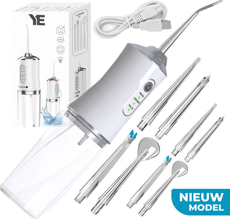 Ye Waterflosser PRO T2024 300ML 3 standen 8 Opzetstukjes Monddouche Flosapparaat Wit