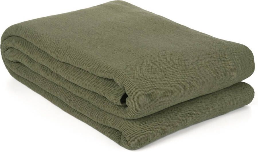 Yellow Katoen Bedsprei Plaid Ica army green 180x260cm