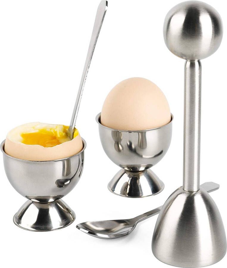 YellRin Set zachtgekookte eieren eierkraker met 2 kopjes 2 lepels 1 topper verwijderaar van de schaalscheider roestvrijstalen keukengereedschap