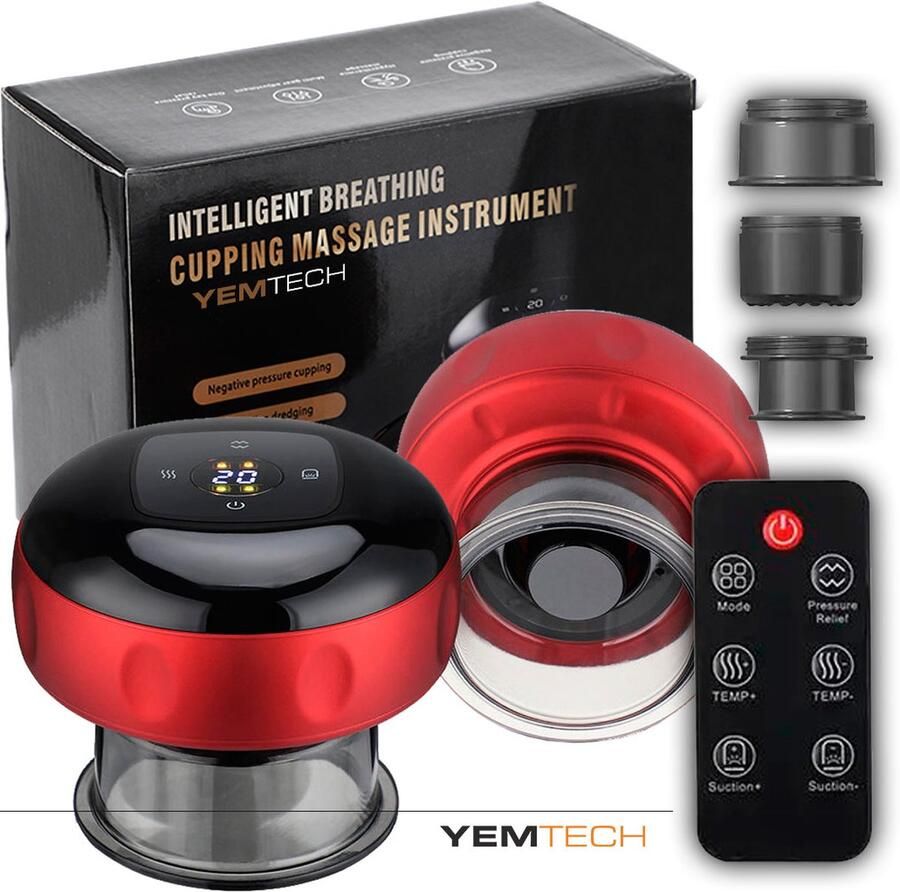 YEMTECH Elektrische Cellulite Massage Apparaat Cupping Cup Apparaat Cupping Set Cellulite Cup Gua Sha Cupping Appraat 12 Intensiteiten 12 Temperatuur Standen Afstandsbediening Roodlichttherapie Rood