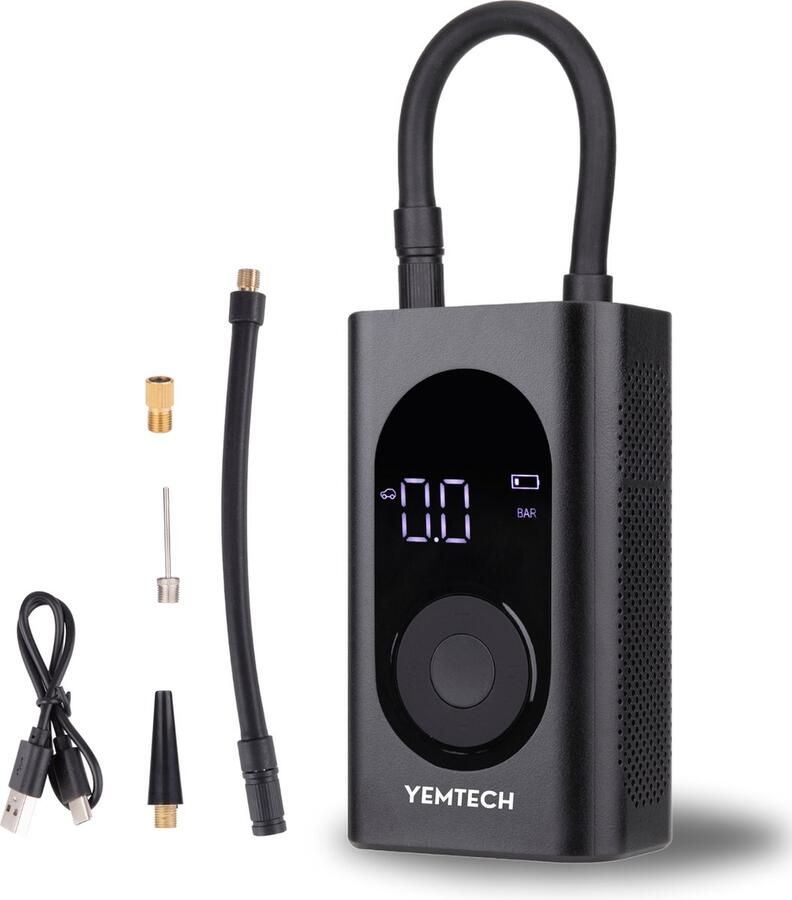 YEMTECH Elektrische Luchtcompressor Elektrische Fietspomp Draagbare Compressor Oplaadbare Bandenpomp Fietsbanden Inflator Zwart