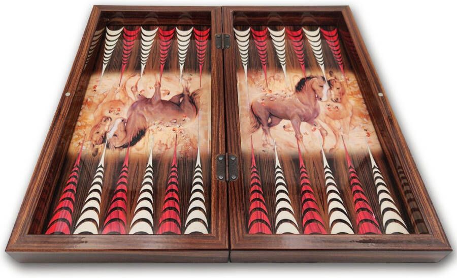 Yenigün tavla Artwork Backgammon Prachtige afbeelding van paarden Houten bordspel Maat L 42cm