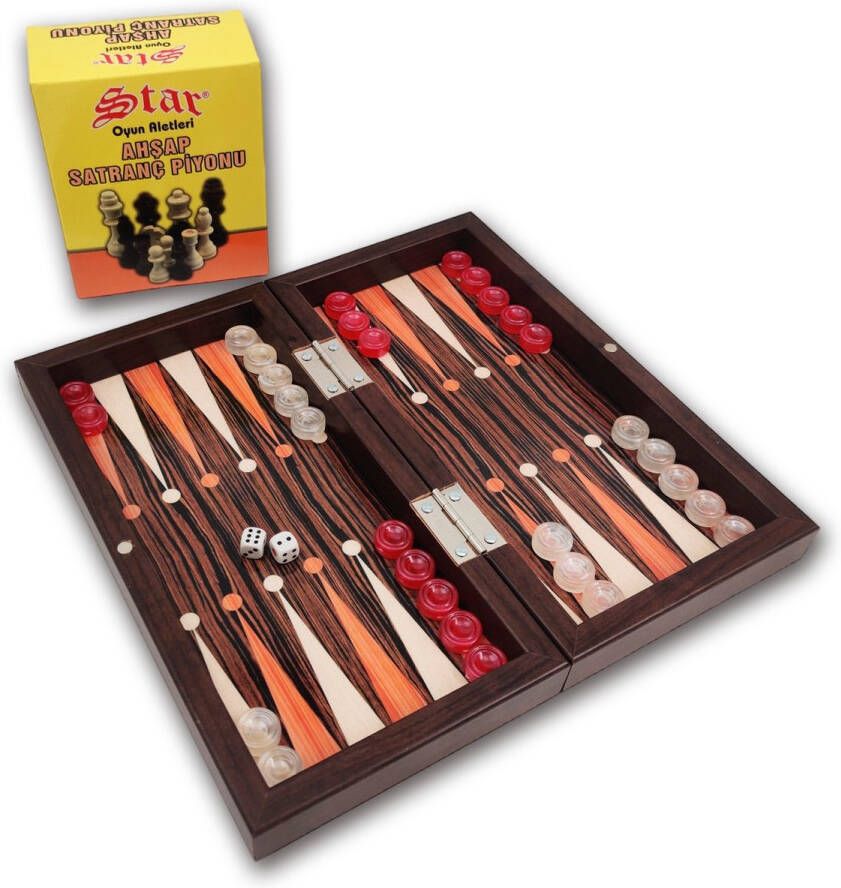 Yenigün tavla Backgammon + Schaken reiseditie Versie Ebbenhout backgammon Maat S 25cm met houten Schaakstukken