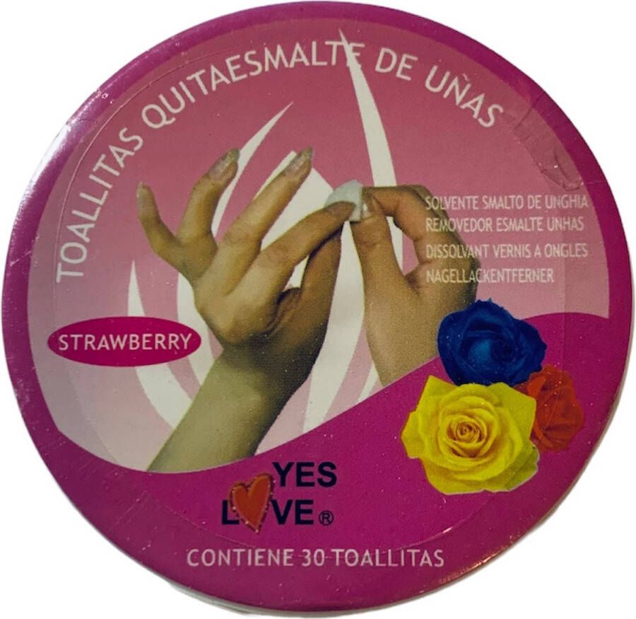 Yes Love Nagellak Remover Pads Aardbei Strawberry Scented Doosje met 30 stuks