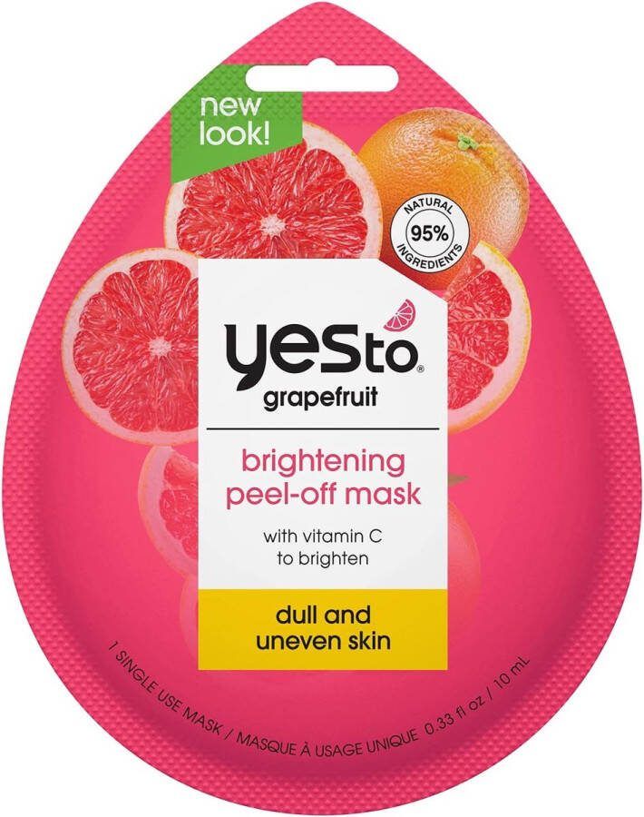 Yes To Grapefruit Brightening Peel-Off Mask VEGAN Doffe en Oneffen huid Gezichtsverzorging Gezichtsmasker 1 Single Use Face Mask 10 ml