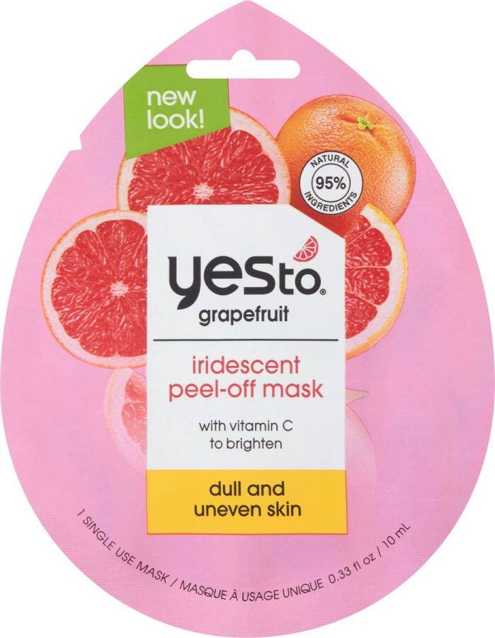 Yes To Grapefruit Iridescent Peel-Off Mask VEGAN Doffe en Oneffen huid Gezichtsverzorging Gezichtsmasker 1 Single Use Face Mask 10 ml