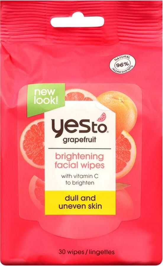 Yes To Grapefruit Brightening Facial Wipes VEGAN Doffe en Oneffen huid Gezichtsreiniging 30 Wipes Gezichtsreinigingsdoekjes
