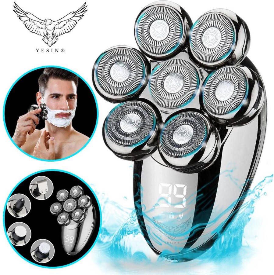 YESIN 9-in-1 Scheerapparaat Mannen Electric Shaver Baardtrimmer Neustrimmer Skull Shaver Gezichtsmassage Gezichtsreiniger Bodygroomer Draadloos Nat & Droog Hoofd Kaal Scheren Kerstcadeau