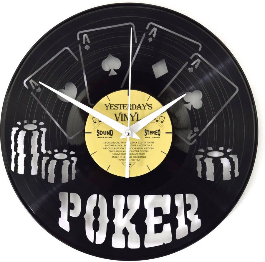Yesterdays Vinyl Klok Pokeren 30 cm Met geschenkverpakking