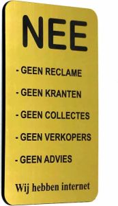 YFE-Design NEE Geen Reclame Sticker Kranten Collectes Verkopers Advies Brievenbus Sticker Goud Look Zelfklevend 50 mm x 80 mm x 1 6 mm