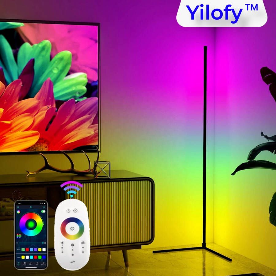 YILOFY 1.20 CM Moderne LED Hoeklamp Bluetooth XL Variant Vloerlamp Afstandbediening bestuurbaar- RGB Dimbaar Nieuw 2023 Grote Variant Paascadeau Paasdecoratie