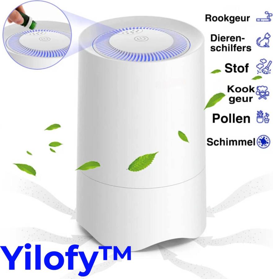 YILOFY Luchtreiniger Inclusief H13 HEPA Filter Oplaadbaar Aromadiffuser Etherische Olie Superstil Wit Meerdere Standen Led