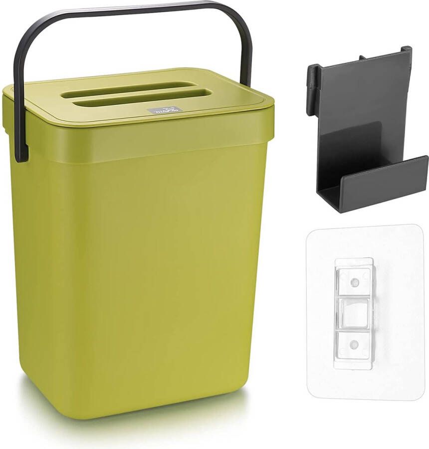 YiPHomn Hangende prullenbak 5 liter keukenafvalemmer met deksel afvalbak om op te hangen voor keuken auto badkamer kantoor slaapkamer groen