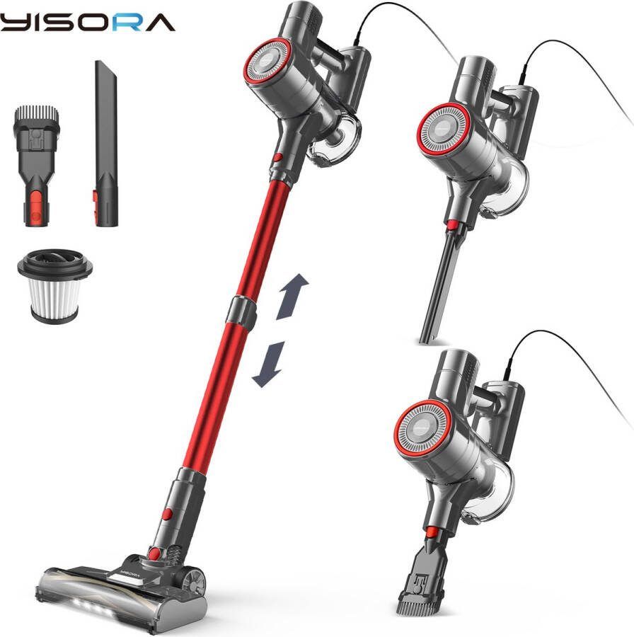 YISORA I8 steelstofzuiger zonder zak 6-in-1 600 W handstofzuiger 1 8 kg 6 m kabel 23Kpa zuigkracht Roze