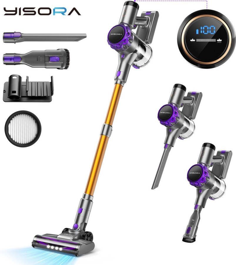 YISORA S3 snoerloze steelstofzuiger 33KPa krachtige zuigkracht 80 minuten automatische werking 6 filterniveaus LED-verlichting