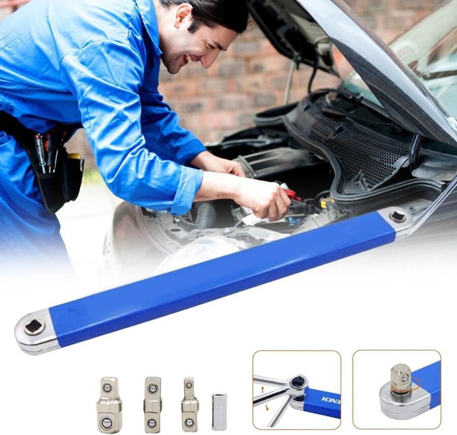 YJZQ Offset-verlengsleutel Strak bereik-verlengsleutel Impact Socket Ratelsleutel Gereedschap Multifunctionele verlengingssleutel met 1 4 inch 3 8 inch 1 2 inch vierkante aandrijfadapters