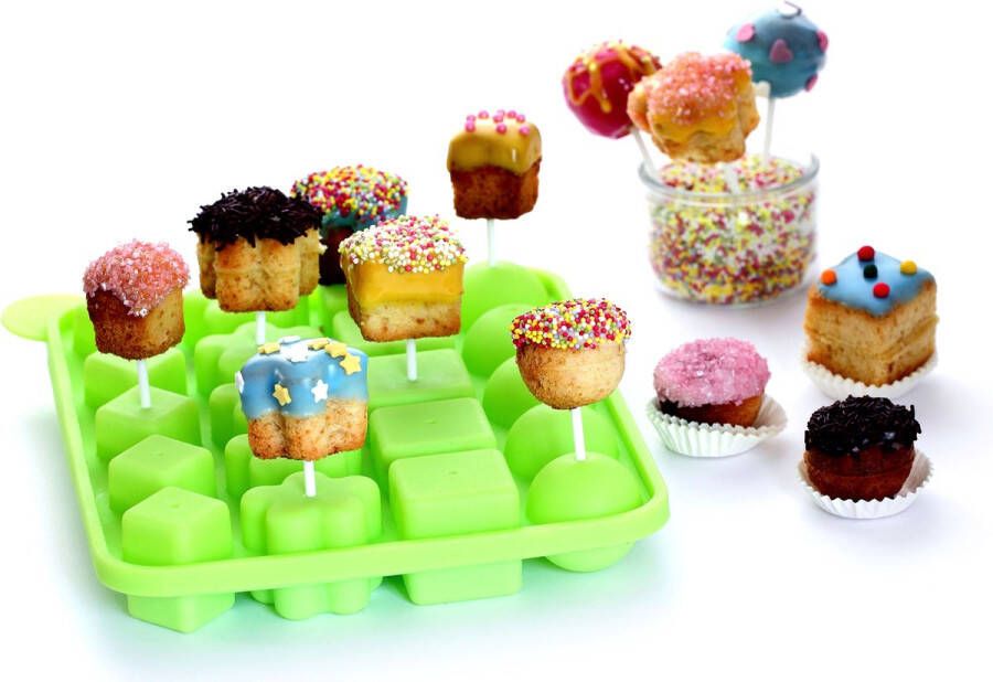 YK Design Siliconen Cakepop Bakvorm Pop Cake Maker 20 Gaatjes Inclusief 20 Stokjes Cake Pop siliconen vorm cakepop-vorm cake-popset siliconen bakvorm lollipop sticks voor cupcakes Bakvormen snoep gelei en chocolade anti-aanbaklaag 1208
